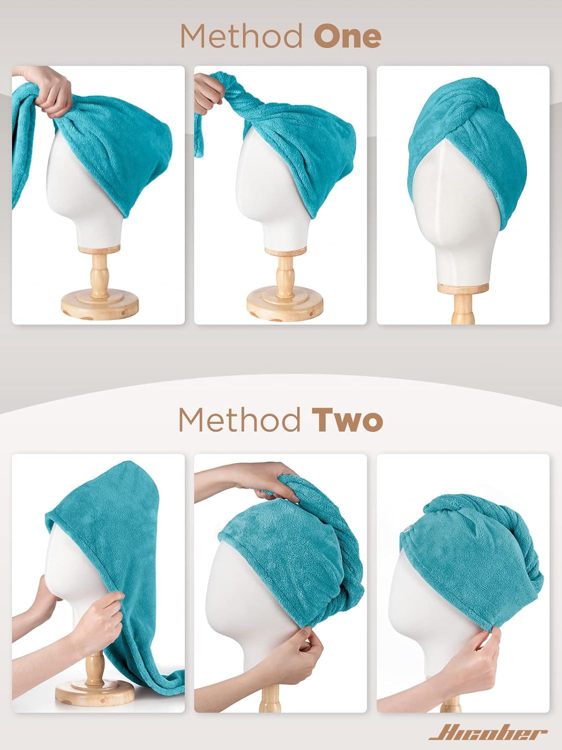 Hicober Microfiber Hair Towel Wrap, Fast Drying Hair Towels for Women, Soft Lightweight Quick Dry Turban for Curly & Long Hair–3 Pack(Blue/Grey/Pink)