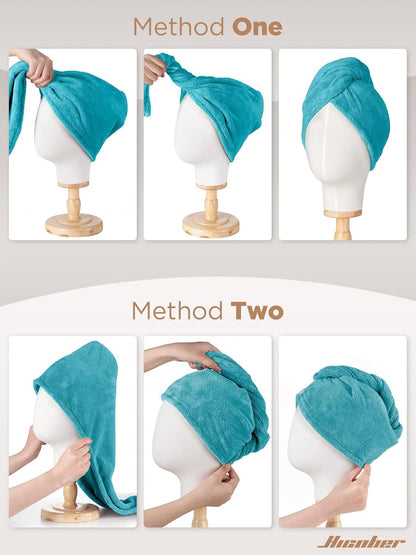 Hicober Microfiber Hair Towel Wrap, Fast Drying Hair Towels for Women, Soft Lightweight Quick Dry Turban for Curly & Long Hair–3 Pack(Blue/Grey/Pink)