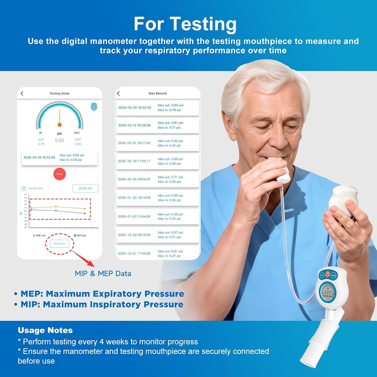 Sonmol Digital Breathing Exercise Device for Lungs with App & Bluetooth | 6 independent resistance levels, app games, travel case, MIP/MEP test & progress tracking – ideal for asthma/COPD, athletes