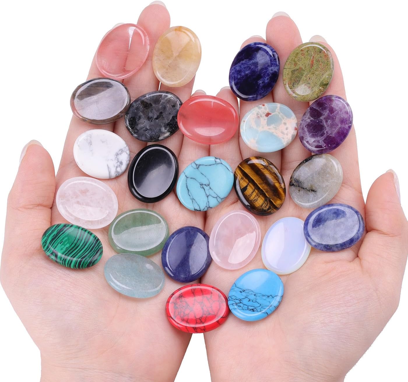 DUQGUHO Worry Stones for Anxiety, Meditation Reiki Relax Thumb Worry Stones, Crystals and Healing Stones Bulk 12PCS, Stress Relief Gifts for Women