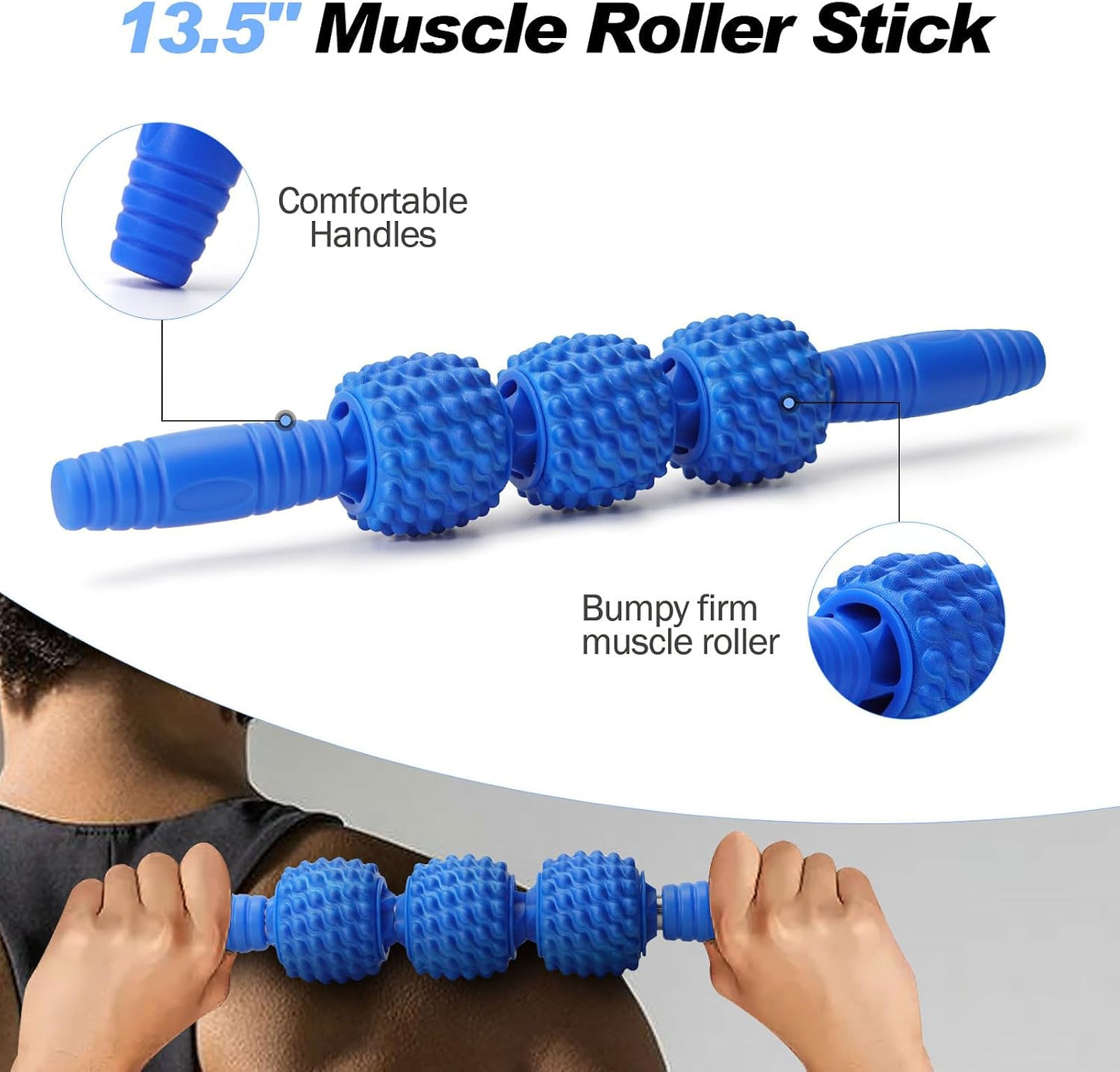 JOYENERGY 5 in 1 Foam Roller Set, Trigger Point Foam Roller Patented, Massage Roller Stick, Massage Ball, Stretching Strap for Deep Tissue Massager for Muscle Pilates Yoga Whole Body