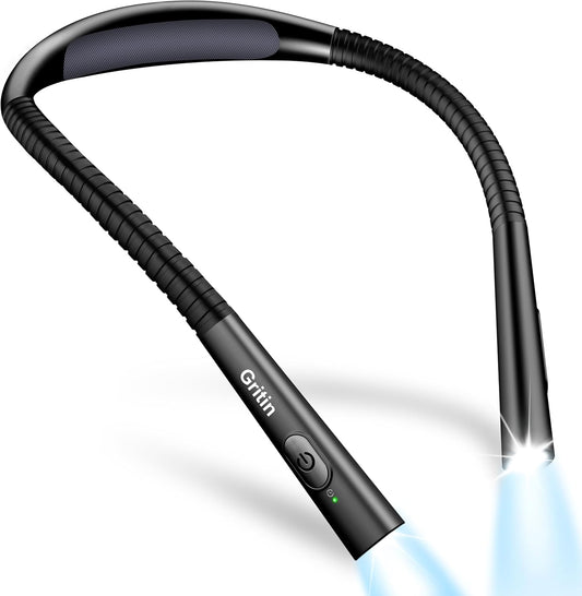 Gritin Book Light, Eye Caring 4-Color & 5-Brightness Neck Light Reading Light- Stepless Dimming,30-min Timer,80+ Hrs Runtime,Bendable Round Neck Design, Lightweight for Reading, Knitting, Repairing