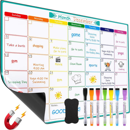 MaxGear Weekly Dry Erase Board for Fridge, 16"x12" Magnetic Calendar | Strong Magnetic, Smooth Writing and Effortless Erasing, Stain Resistant without any Stains with 7 Markers and 1 Eraser