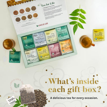 Uncle Lee's Organic Tea Variety Gift Set, 8 Blends, 48 Tea Bags