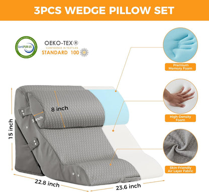 Ruqmuis Wedge Pillow Set for After Surgery, Bed Wedge Pillow, White