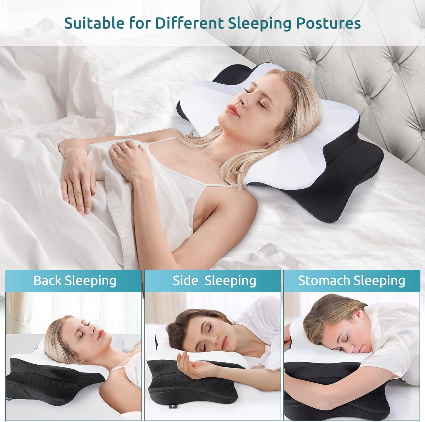 DONAMA Cervical Pillow for Neck and Shoulder,Contour Memory Foam Pillow,Ergonomic Neck Support Pillow for Side Back Stomach Sleepers with Pillowcase