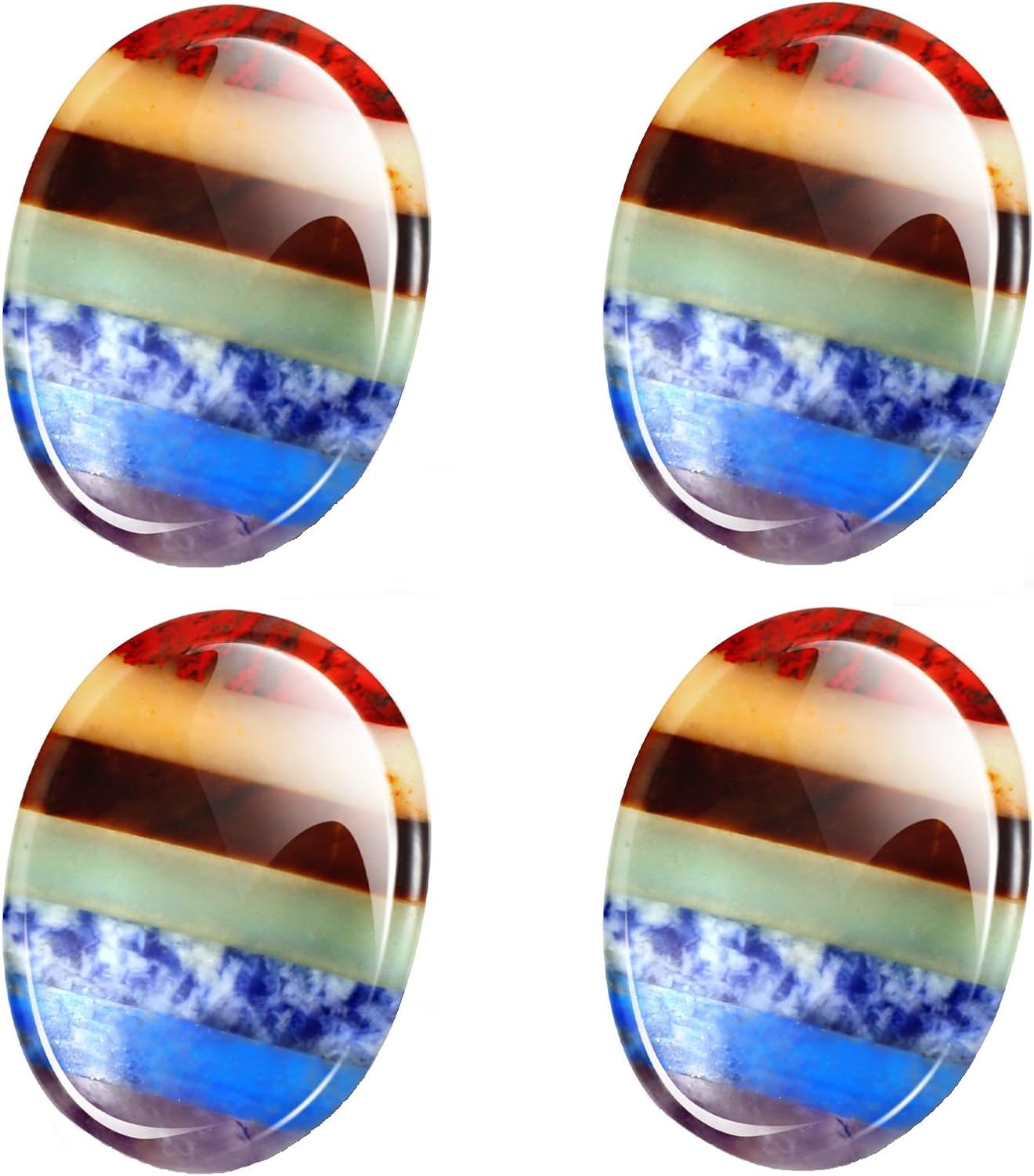 Roowest 4 Pcs Thumb Worry Stone for Anxiety Natural Crystal Healing Stone Chakras Amethyst Tiger Eye Quartz Pocket Hug Gift for Office Stress Meditation(Chromashift,Oval)