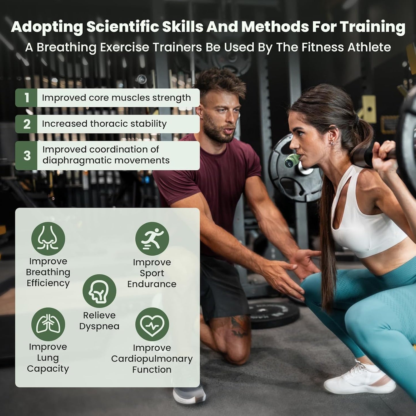 Breathing Trainer with Excellent Quality Silicone, Breathing Exercise Trainers Adjustable and Portable Easy to Clean for Daily,Fitness & Sport(Green)