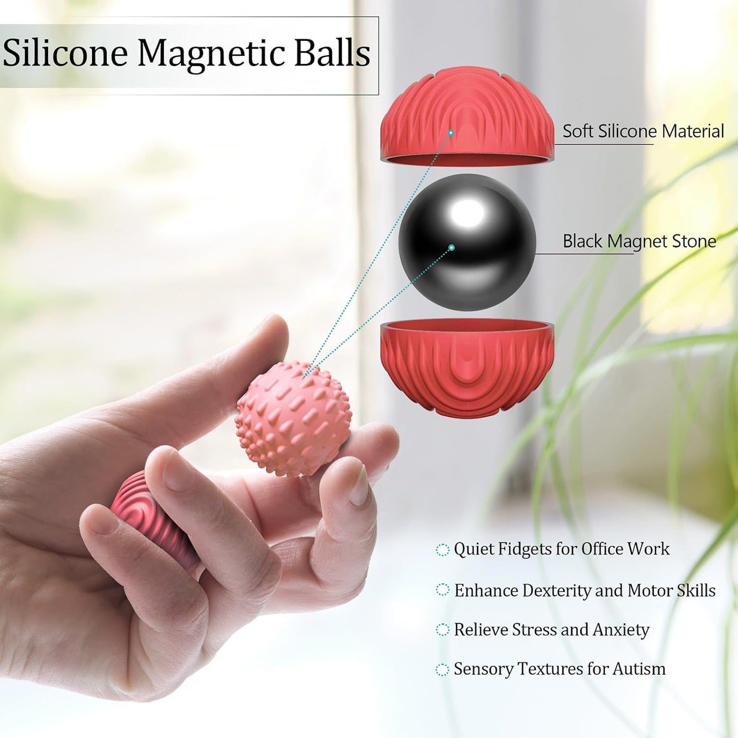 luckdoor Silicone Magnetic Balls Fidget Toys for Adults & Teens,4PCS Stress Relief Sensory Toys for Autism ADHD Anxiety,Fun Textures Gadgets,Office Desk Toy,Stocking Stuffers for Men Women Teen Gifts