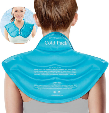 Comfytemp Large Ice Pack for Neck Shoulders Upper Back Pain Relief with Straps, Reusable Gel Ice Wrap Hot Cold Compress Therapy Recovery for Upper Back, Cervical Injuries, Rotator Cuff (Large, Blue)