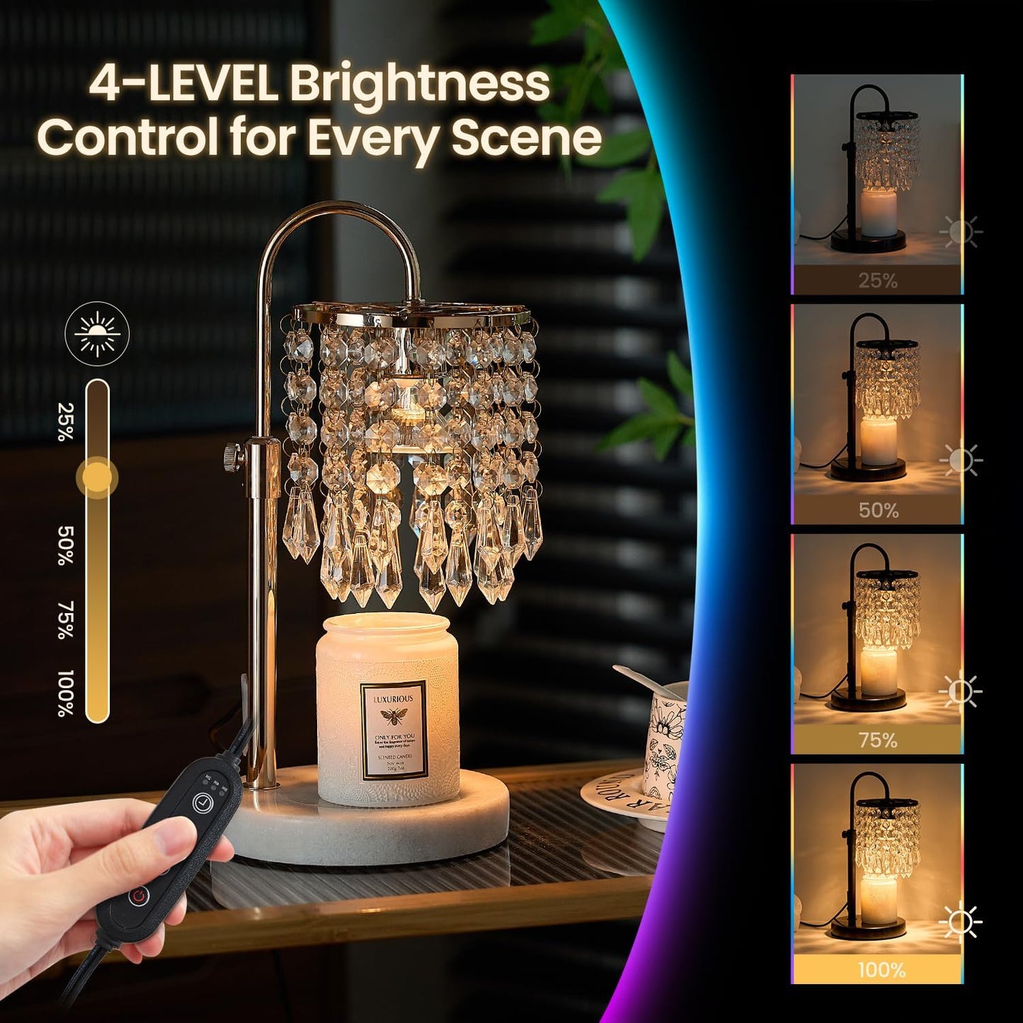 Candle Warmer Lamp with Timer Dimmer and 3 Bulbs, Lamp Candle Warmer with Marble Base,Wax Melt Warmer for Jar Candles, Birthday Gifts for Women Mom, House Warming Gifts New Home Decor (RGB-Black)
