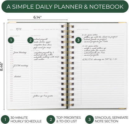 Aesthetic Daily Planner And Notebook With Hourly Schedule - Beautiful Spiral To do List Notepad For Work/Home to Organize Tasks And Appointments - Stylish School/Office Supplies Book For Women