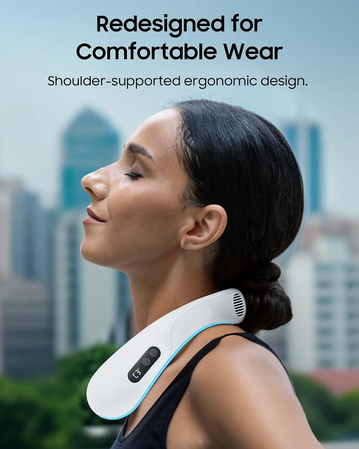KOHA CoolMaster Ultra Neck Fan, Neck Air Conditioner, 2-in-1 Cooling Neck Fan Portable Rechargeable, Wearable Personal Fan, 5500mAh Large Battery, Ergonomic Design, Frost White