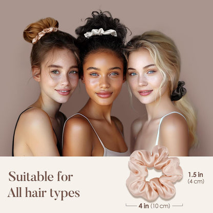 LULUSILK Silk Scrunchies for Hair Sleep, 100% Real Mulberry Silk, No Damage Hair Ties for Women and Girls, Classic Black, Pack of 3