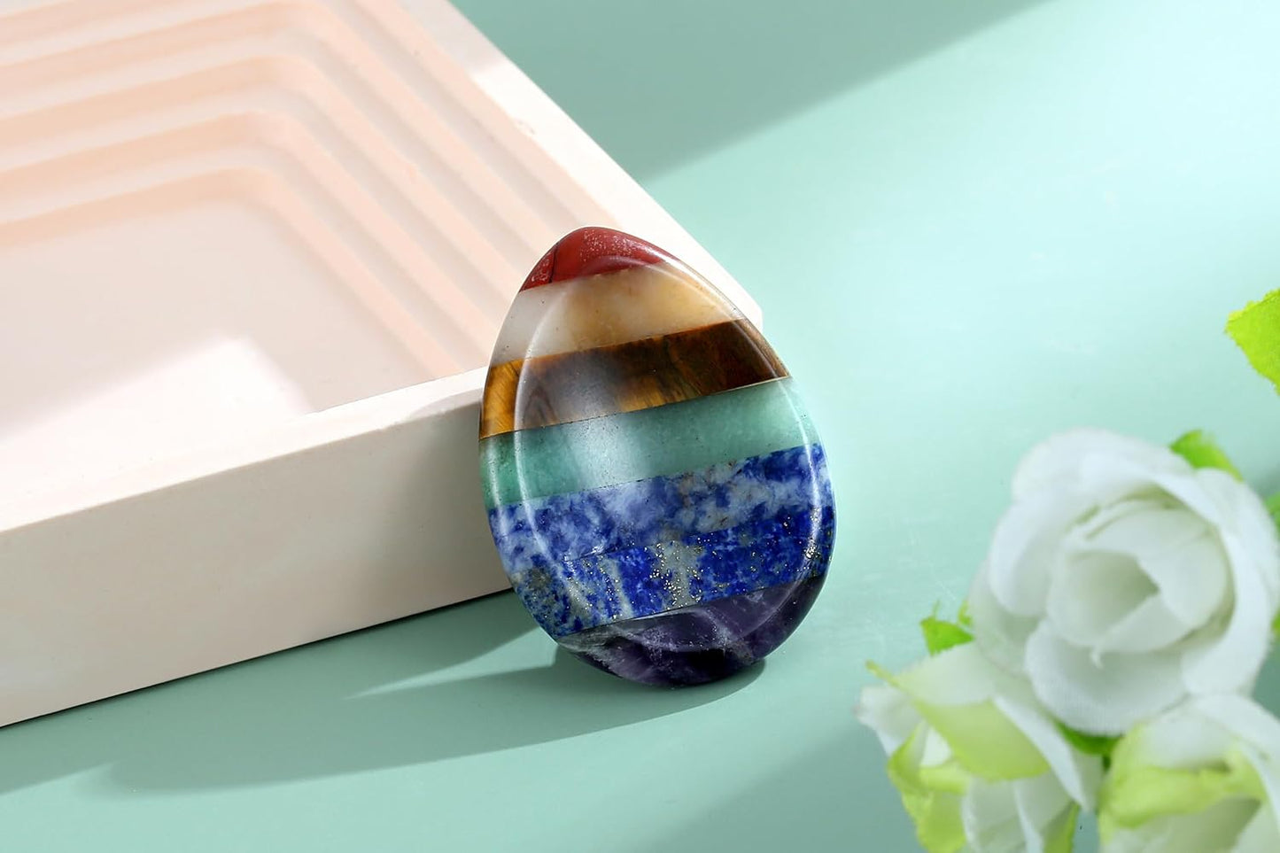Worry Stone Crystals and Healing Stones Anxiety Fidgets Natural Meditation Accessories 7 Chakra Thumb Sensory Mental Health Depression Stress Anxiety Relief Items Mother's Day Gifts for Women