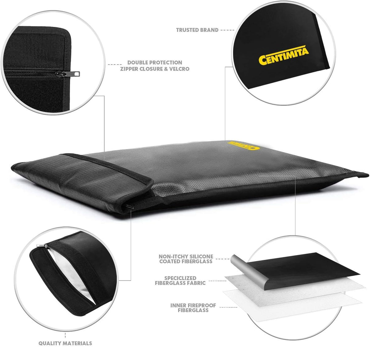 Fireproof Document Bag Waterproof Safe Folder - 2000℉ Money Bag with Zipper and 3 Document Protectors, 15”x11” Fire Proof/Waterproof Safe Bag, Important Document Holder, Fireproof Pouch,Fire Envelope