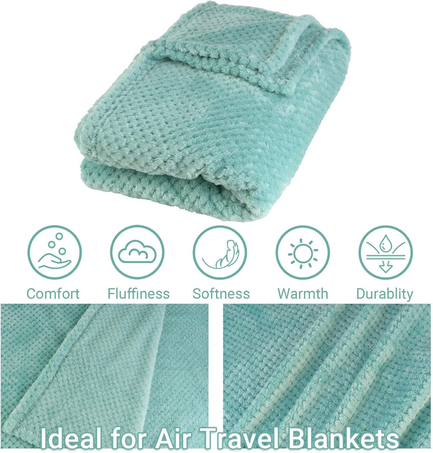 Compact Travel Blanket for Airplane, Premium Soft 2-in-1 Blanket with Pillowcase and Carry Bag, Lightweight Travel Essentials with Luggage Sleeve and Backpack Clip, Mint Green