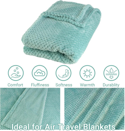 Compact Travel Blanket for Airplane, Premium Soft 2-in-1 Blanket with Pillowcase and Carry Bag, Lightweight Travel Essentials with Luggage Sleeve and Backpack Clip, Mint Green