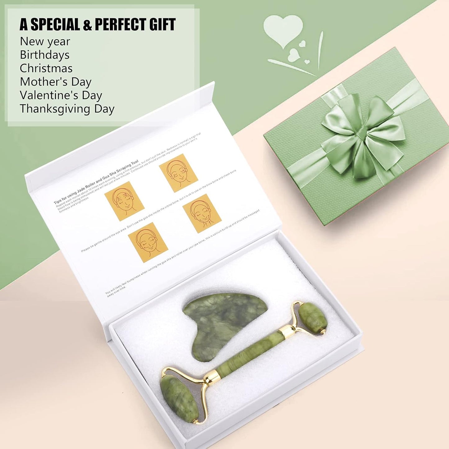 Deciniee Gua Sha Face Roller Tools: Jade Roller Facial Tools for Skin Care - Facial Massager for Face, Eyes, Neck, Relieve Fine Lines and Wrinkles