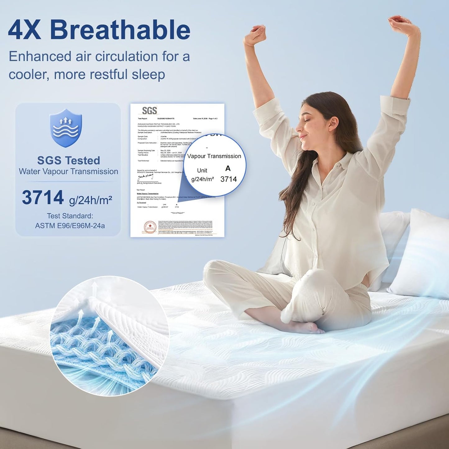 Cooling Waterproof Mattress Protector Queen Size, 400GSM 3D Air Fabric Breathable Mattress Cover, Premium Bed Protector with Deep Pockets, Luxury Noiseless Machine Washable Bed Cover, White