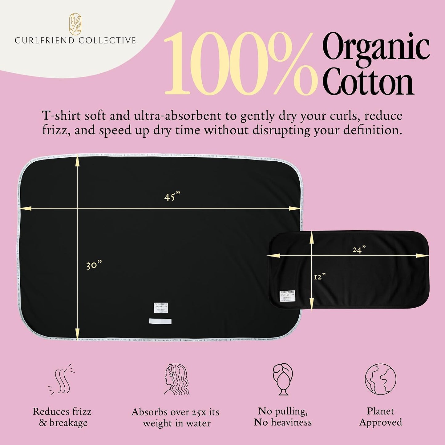 Curlfriend Collective Cotton Cloud T-Shirt Hair Towel Duo – Sage The Day Hair Towel Wrap for Women, XL + Mini Hair Drying Towels for Curly Hair, No-Slip Plopping Towel, Ultra Absorbent Cotton