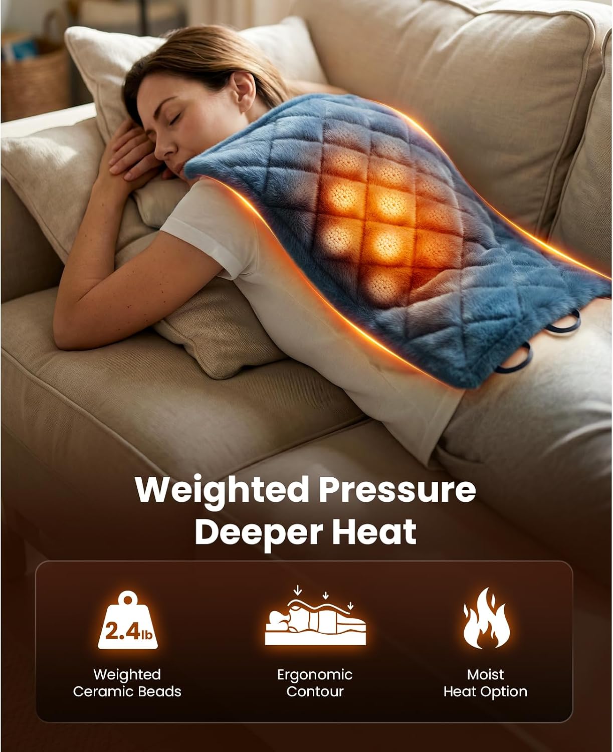 BOB AND BRAD Far Infrared Weighted Heating Pad for Back & Muscle Comfort, FSA-HSA Eligible, Large 12"x24" Electric Heat Pad with Auto Off, Deep Moist Heat & Hands-Free Strap for Neck, Shoulder, Knee