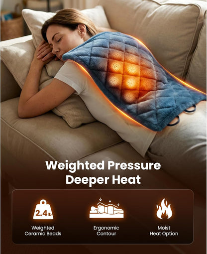 BOB AND BRAD Far Infrared Weighted Heating Pad for Back & Muscle Comfort, FSA-HSA Eligible, Large 12"x24" Electric Heat Pad with Auto Off, Deep Moist Heat & Hands-Free Strap for Neck, Shoulder, Knee