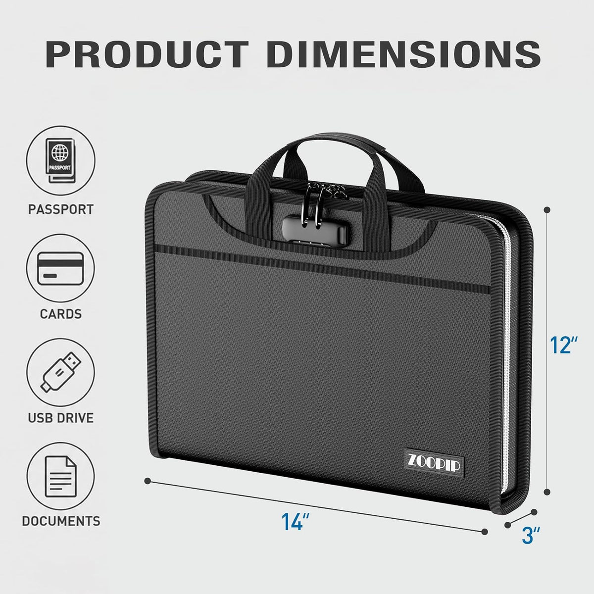 Fireproof Binder Organizer with 15 Pack Pockets,Letter Size,Black