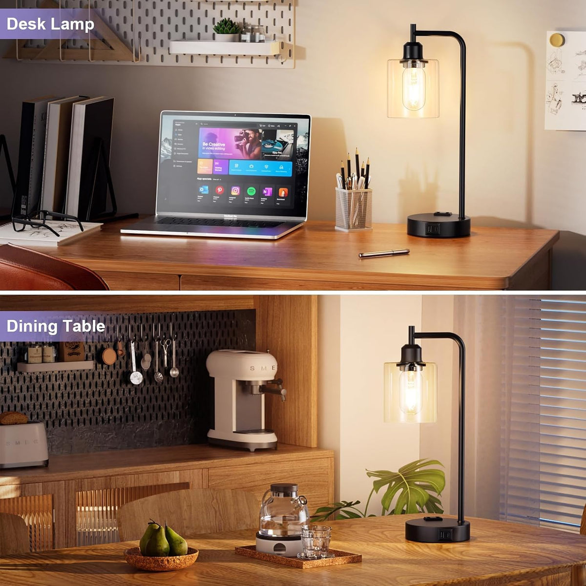 Industrial Touch Lamps for Nightstand Set of 2, 3-Way Dimmable Bedside Lamp