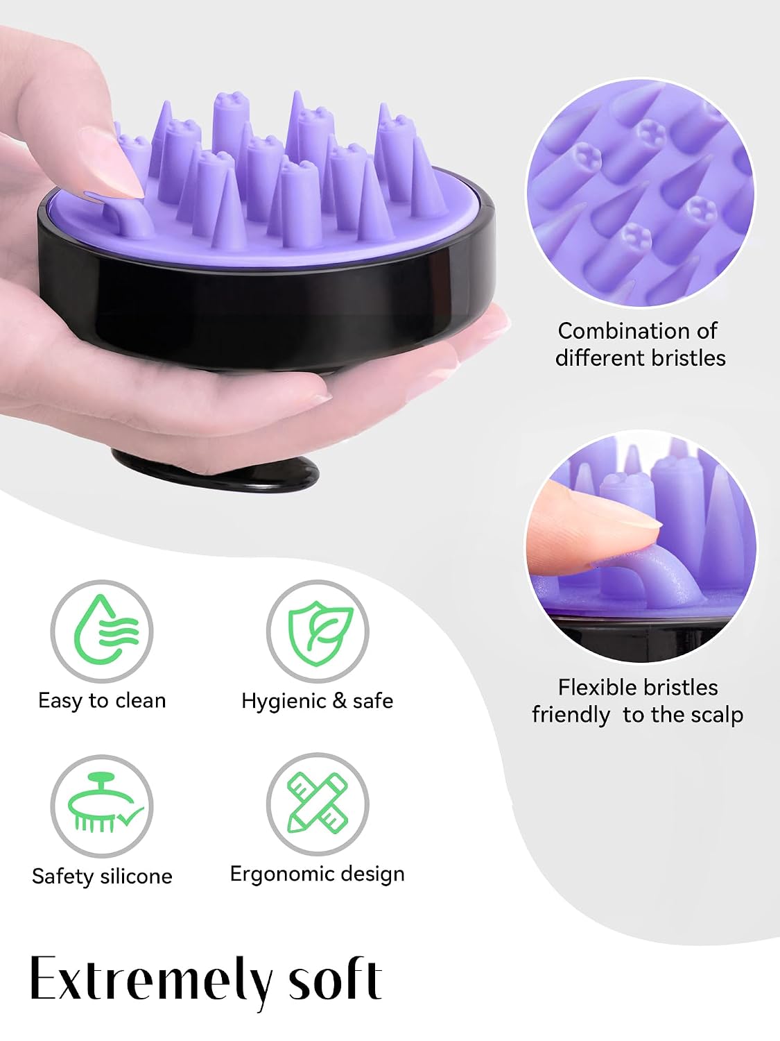 HEETA Hair Scalp Massager for Hair Growth, Shampoo Brush, Scalp Scrubber Exfoliator with Soft Silicone Bristles for Dandruff Removal to Relieve Stress, Wet Dry Use Updated Material, Beige
