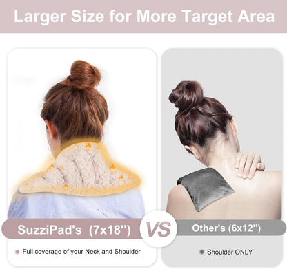SuzziPad Microwavable Heating Pads for Neck and Shoulder Back Discomfort, 7x16 Fatigue Soothing Heated Pad Microwave, Moist Hot Packs, Unscented Heat Pack for Aches, Sore Muscle, Gray