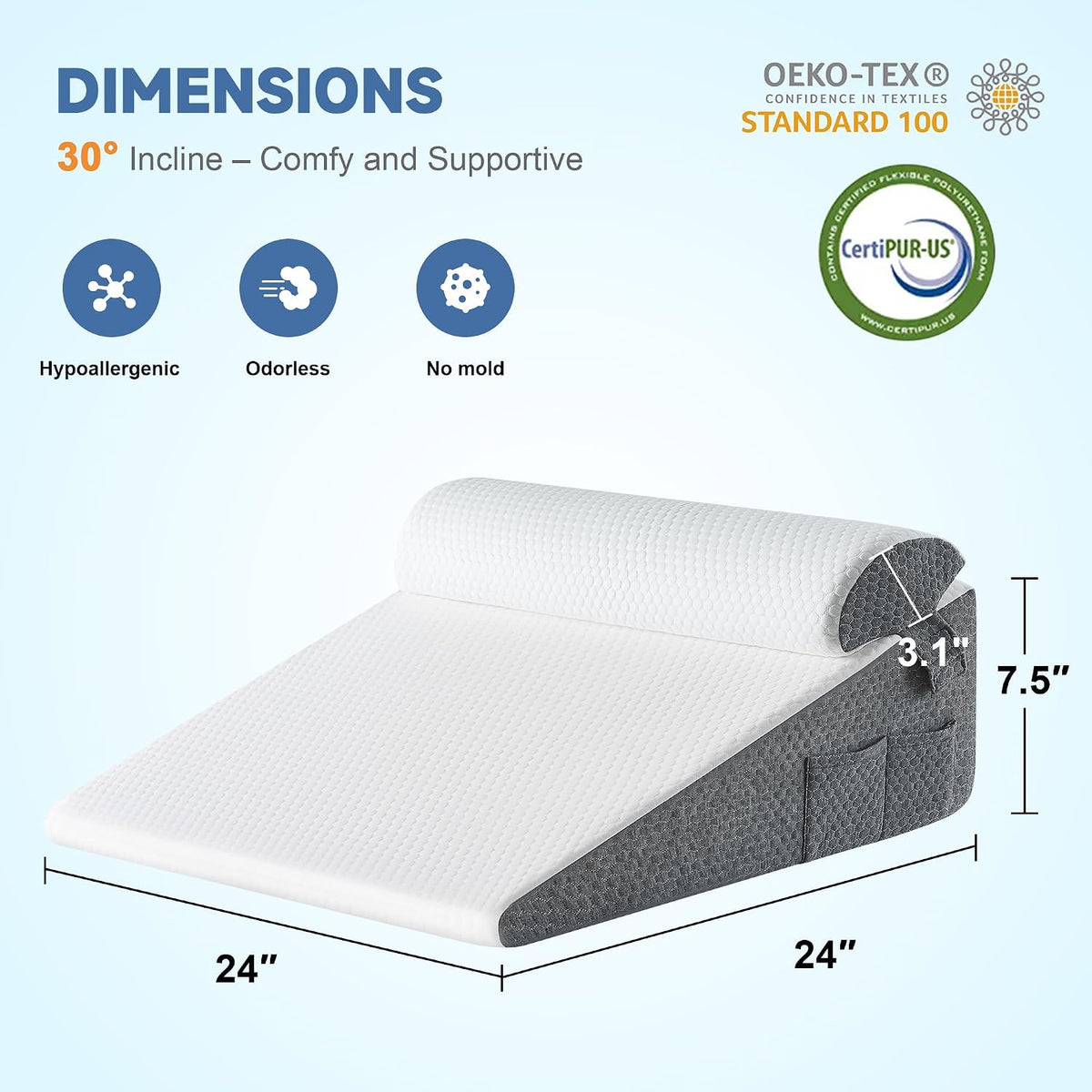 Yojoker Wedge Pillow for Sleeping - 12 Inch Bed Wedge for Headboard Triangle Pillow, Memory Foam Wedges for Acid Reflux, GERD, Snoring, Post Surgery Back Pain Relief, Leg Elevation, Washable Cover