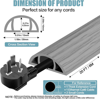 Floor Cord Cover Self Adhesive Cord Hider,10FT Cable Management, Extension Strip Protector for Wires, Prevent Cable Trips for Offices, Gyms, Exhibitions Cavity 0.39"(W) x 0.27"(H) BrownWood