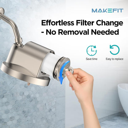MakeFit Filtered Shower Head - High Pressure Shower Head with Filter for Hard Water Softener - 7 Settings Bathroom Rain Showerhead to Remove Chlorine and Heavy Metals (Chrome)