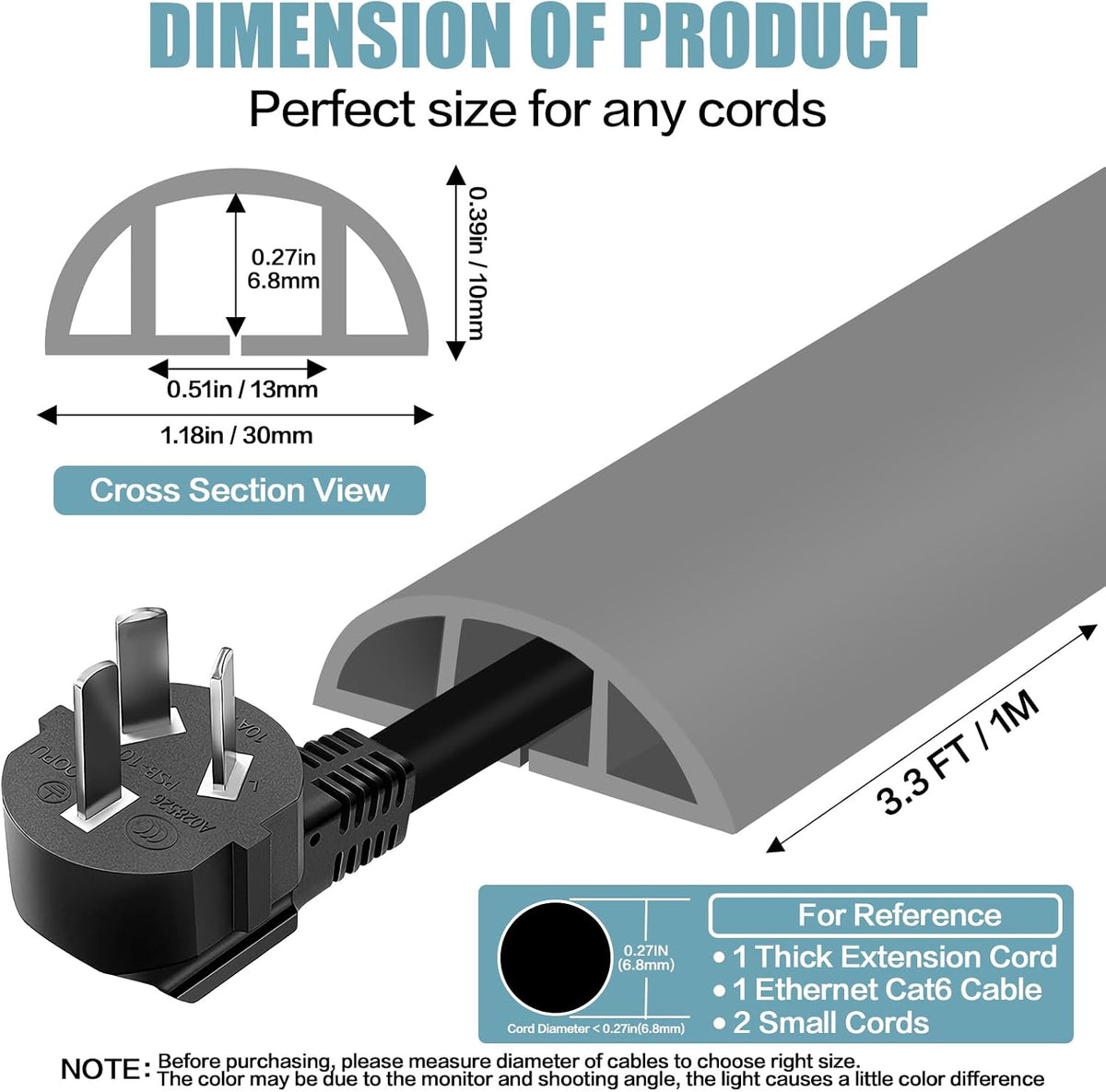 Floor Cord Cover Self Adhesive Cord Hider,10FT Cable Management, Extension Strip Protector for Wires, Prevent Cable Trips for Offices, Gyms, Exhibitions Cavity 0.39"(W) x 0.27"(H) BrownWood