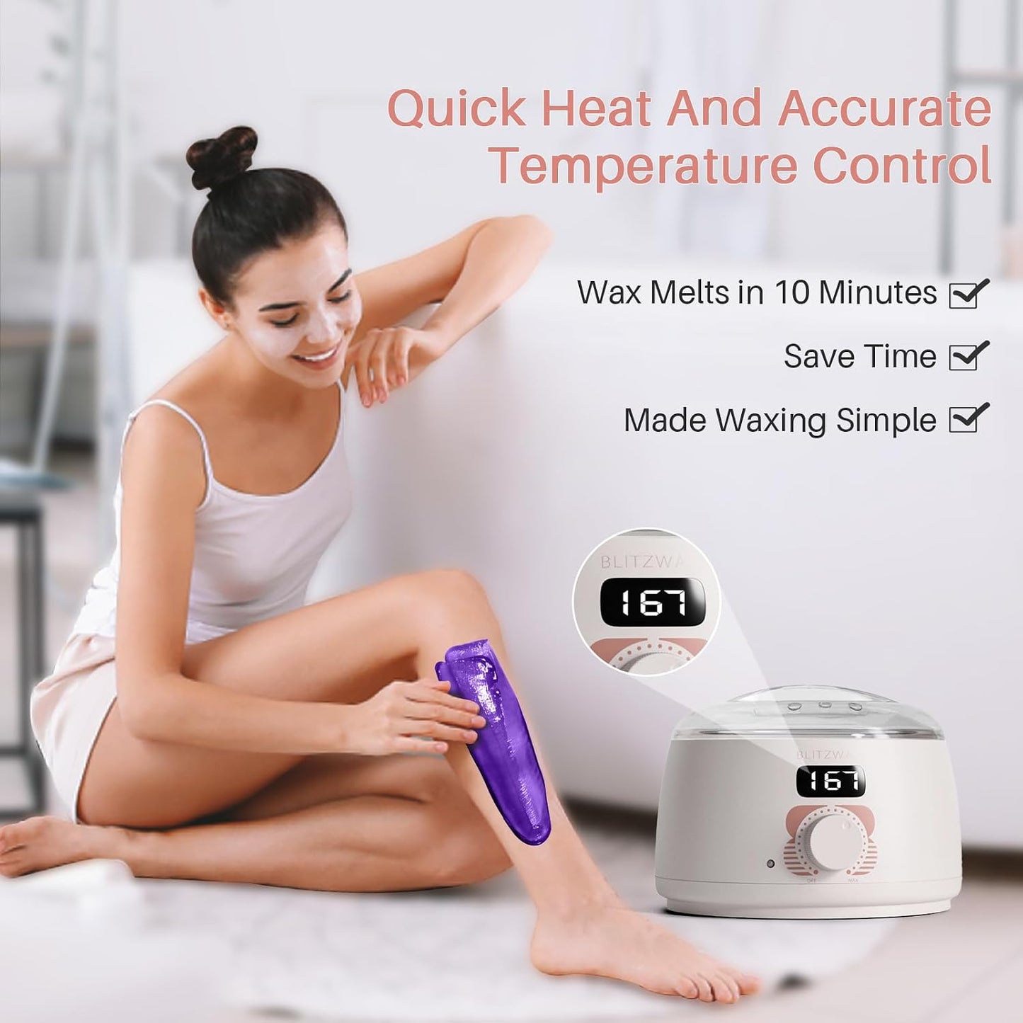 BLITZWAX Brazilian and Bikini Waxing Kit for Women, Hard Wax Warmer for Face, Legs and Body, At Home Hair Removal Kit, Beginner Friendly, Digital Fast Heating, 51 Wax Items
