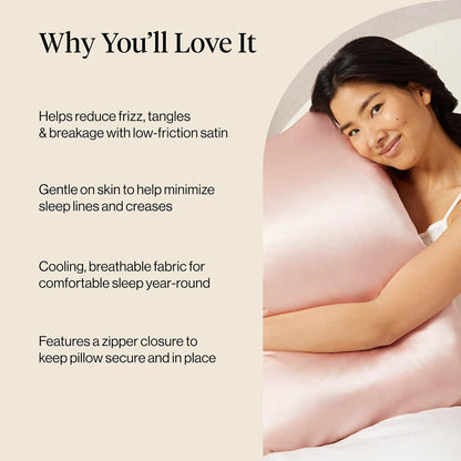 Kitsch Satin Pillowcase with Zipper for Hair & Skin - Softer Than Silk Pillow Cases, Smooth Cooling Satin Pillow Case, Wrinkle-Free, Machine Washable - Pillow Cases Standard Size (19x26) - Blush