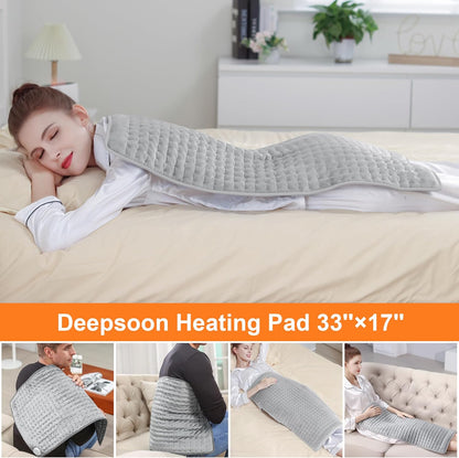 Deepsoon Heating Pad,Electric Heating Pads for Back,Neck,Moist Heating Pad for Abdomen Shoulder Knee Legs,Dry/Moist Heat&Auto Shut Off,Fathers Day Dad Gifts for Men Birthday,Light Gray,24x12 Inch