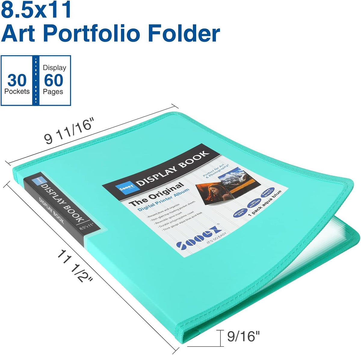 Sooez 30-Pocket Binder with Plastic Sleeves 8.5x11,Heavy Duty Art Portfolio