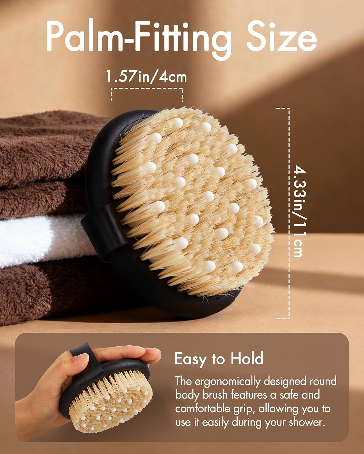 Dry Brushing Body Brush for Massage - Natural Boar Bristle Exfoliating Brush with Massage Nodes for Lymphatic Drainage, Cellulite, Blood Circulation Improving Skin Health for Women Men Elderly(Grey)