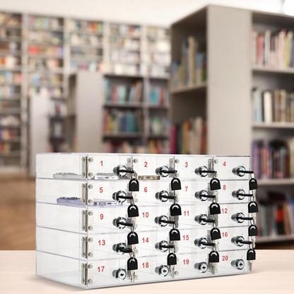 Layhit 20 Slots Cell Phone Locker Box for Classroom Clear Acrylic Cell Phone Storage Cabinet Bin with Door Locks for Classroom School Students Office Factory Employees
