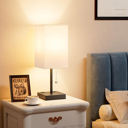 aooshine Small Table Lamp for Bedroom - Bedside Lamps for Nightstand, Minimalist Night Stand Light Lamp with Square Fabric Shade, Desk Reading Lamp for Kids Room Living Room Office Dorm