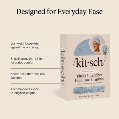 Kitsch Plush Microfiber Hair Towel Wrap for Women – Ultra Absorbent Microfiber Bath Towels for Wet, Curly, Long or Short Hair – Anti-Frizz Hair Wrap, Great Hair Care Gifts for Women