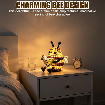 Cute Bee Night Light with Book Design, Warm Glow Animal Table Lamp for Bedroom Desk Bookshelf, Decorative 3D Bee Reading Lamp Gift for Book Lovers，1pc