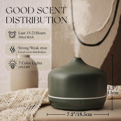 Porseme 500ml Glass Essential Oil Diffuser Aromatherapy Ultrasonic Cool Mist Humidifier 15-21 Running Hours Waterless Auto-Off Air Diffusers for Sleeping Yoga Working Spa(Light Blue)