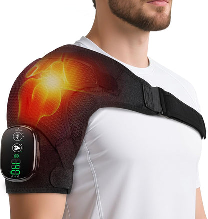Cordless Shoulder Heating Pad with Vibration for Rotator Cuff Pain Relief, Arm Heated Massage Pad, Shoulder Support Brace with 3 Heating Levels & Vibration, Left or Right
