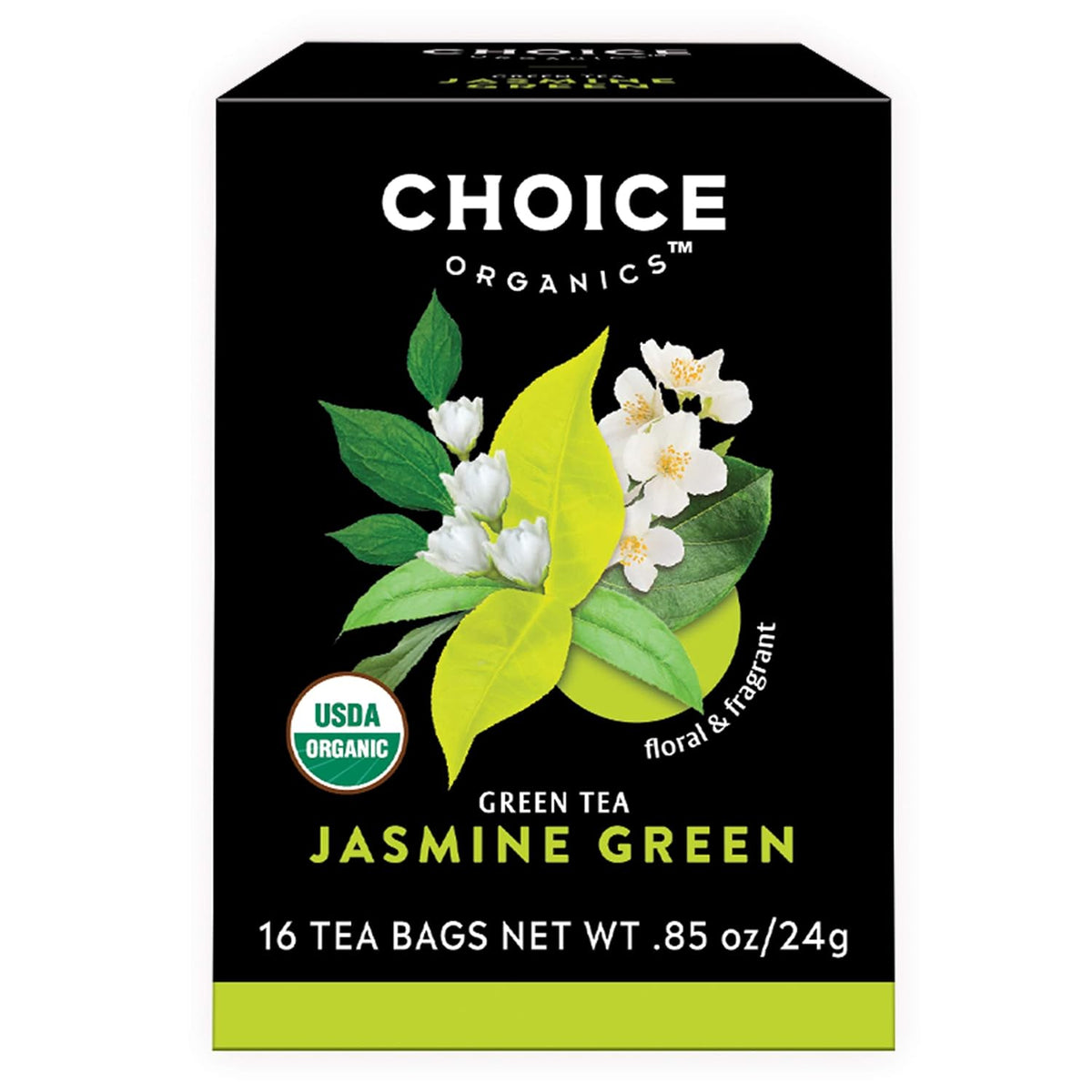 Choice Organics Jasmine Green Tea, 16 Tea Bags (3 Pack)
