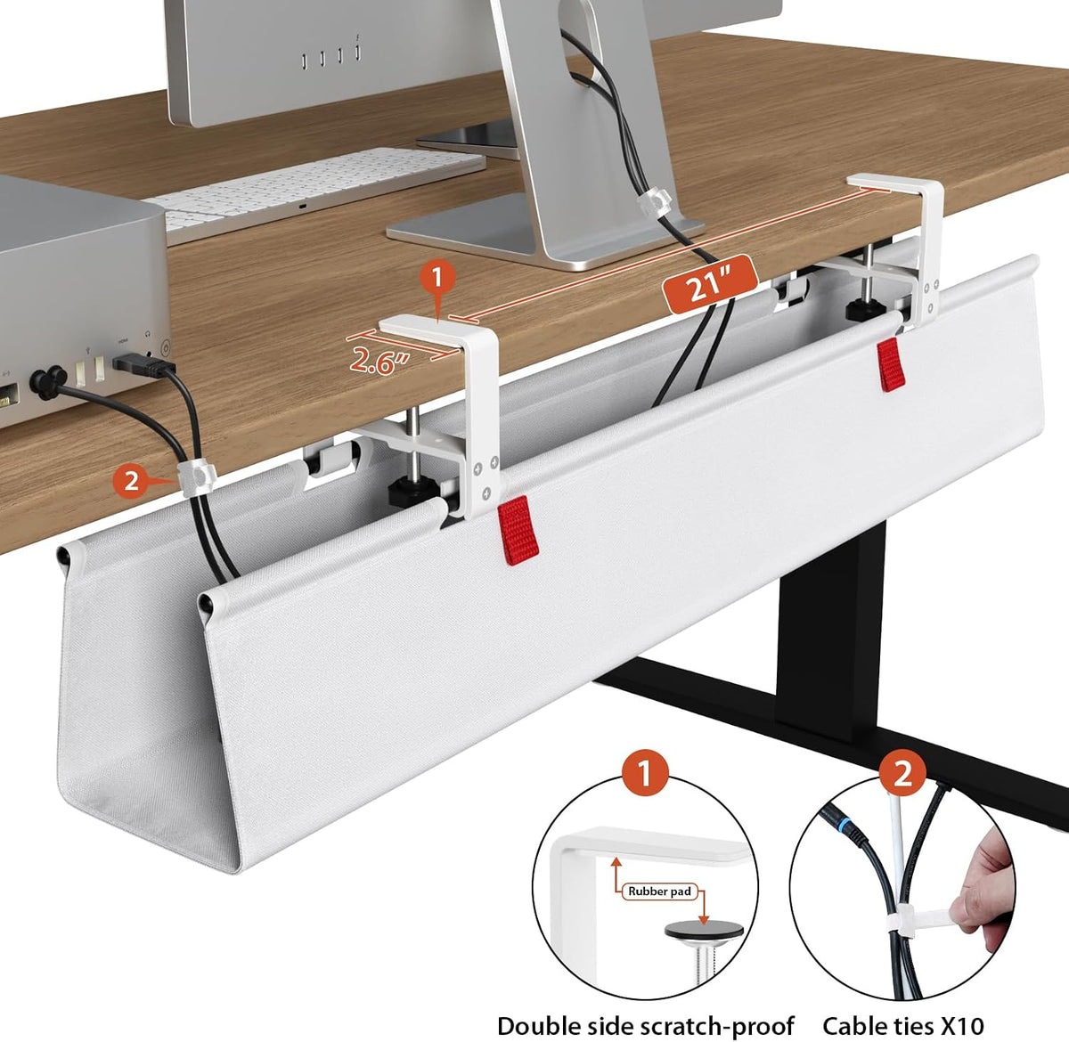Univivi No Drill Under Desk Cable Management Tray, 36 inch Cable Management