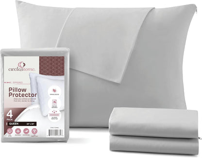 CirclesHome Pillow Protectors 4 Pack Standard Zippered - 100% Cotton Breathable Pillowcases - Protects Pillows from Dirt, Dust and Debri (Standard - Set of 4 - 20x26)