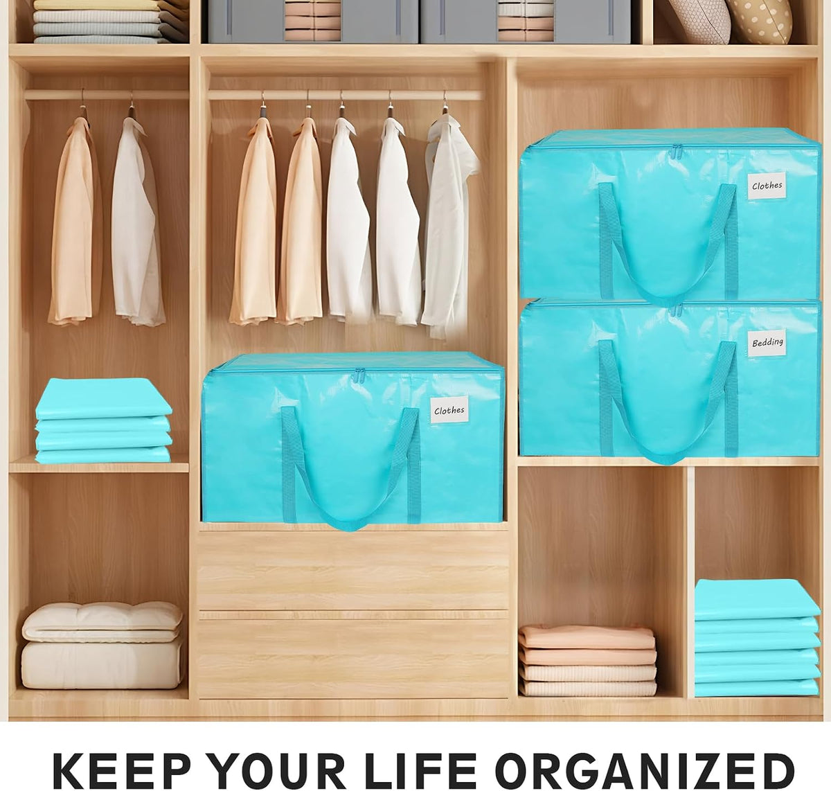 Moving Bags Extra Large - Heavy Duty Storage Totes with Wrap-Around Handles & Reinforced Zippers - Foldable Moving Box Alternative, Water-Resistant for Dorm, Closet & Under Bed Storage (Clear)
